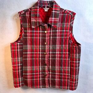 Christopher & Banks Cotton Plaid Quilted‎ Vest Pockets inside & out Fall Cozy